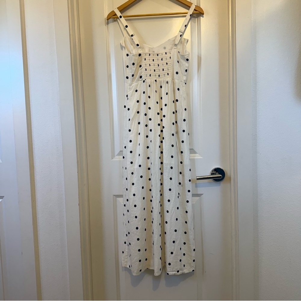 Old Navy fit flare linen blend ruffle trimmed maxi cami polka dot dress XS retro - Picture 3 of 12